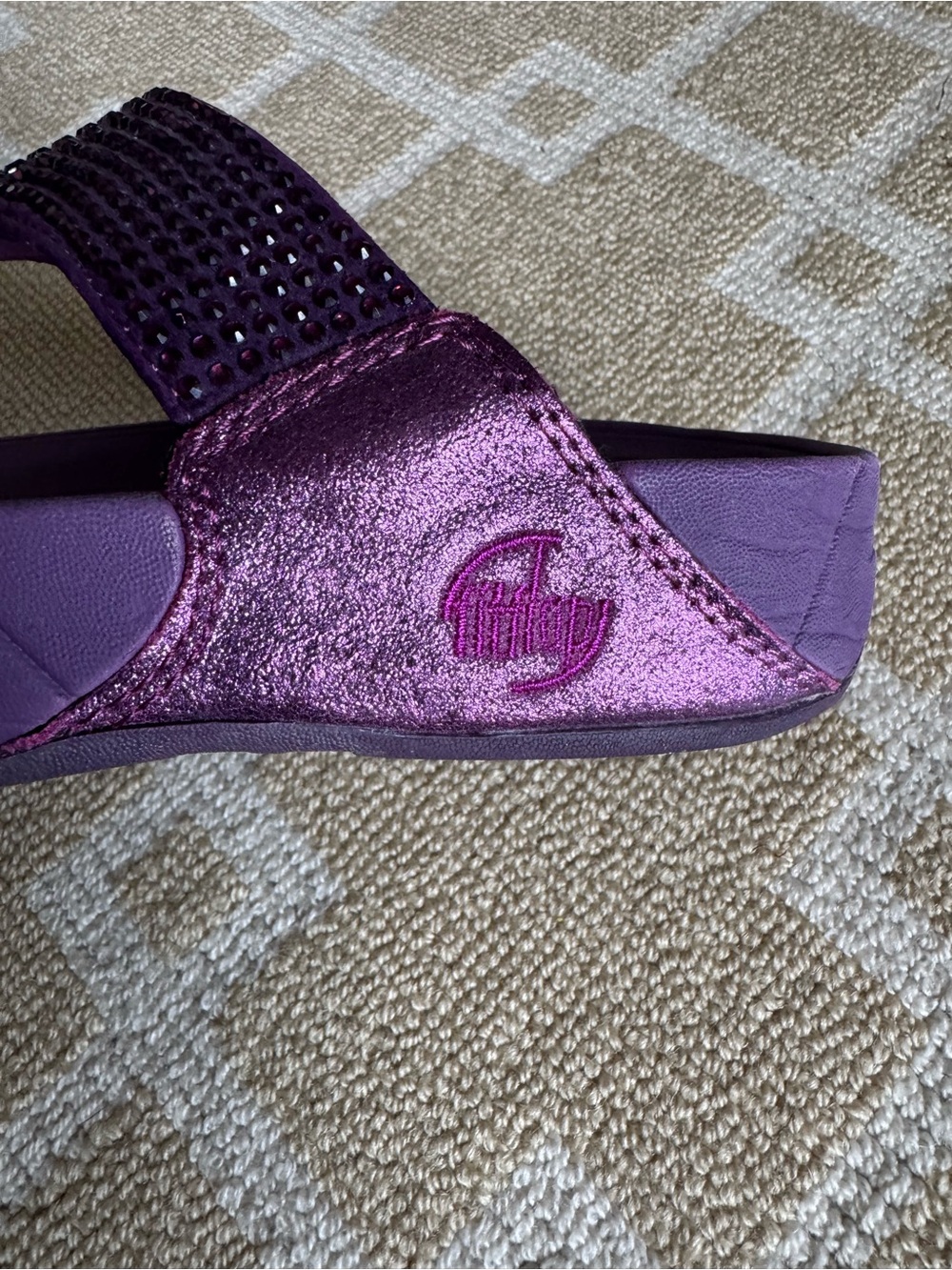 FitFlop Lulu Crystal Embellished Flip Flop Thong Sandals Purple Size 8 - Picture 10 of 13